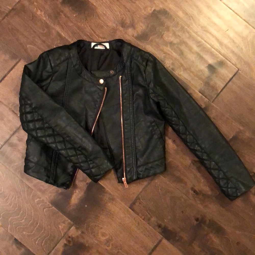 Black Leather (manufactured) Kids Bomber Jacket